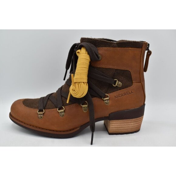 Merrell Womens Size 7.5 Shiloh II Warm Oak Leather Lace Up Boots Shoes - Picture 7 of 11
